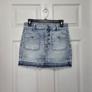 American Eagle Next Level Stretch Hi Rise Mini Blue Skirt Size 10R Cutoff Y2K